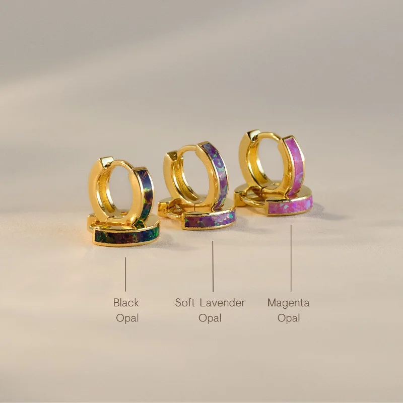 New Arrivals Rose Gold Earrings Bold Opal Inlay Huggies