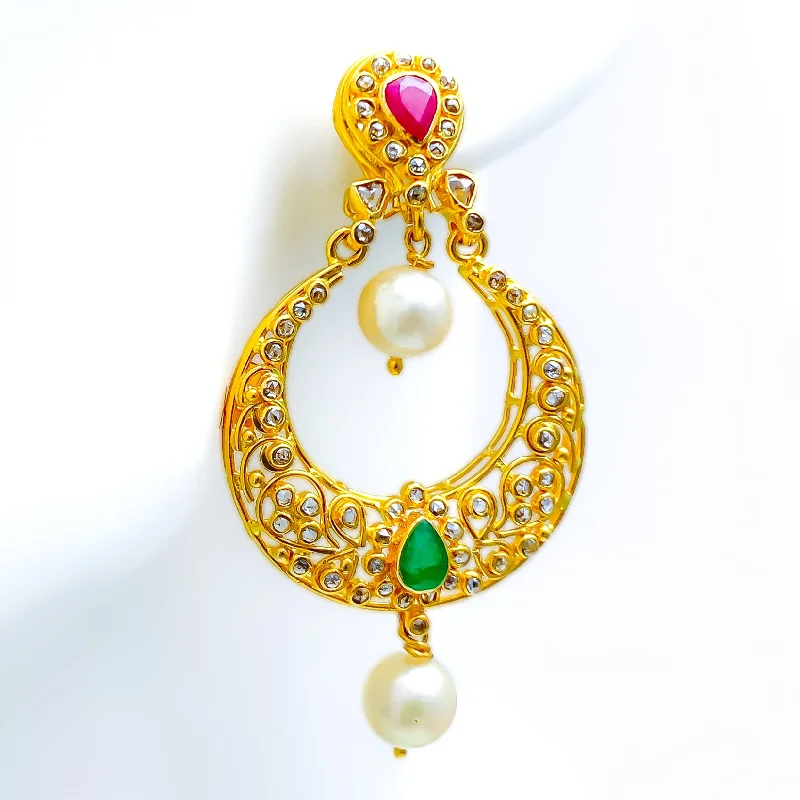 Flash Sale Unique Pendant Bold Poised Uncut Diamond + 22k Gold Dangling Earrings