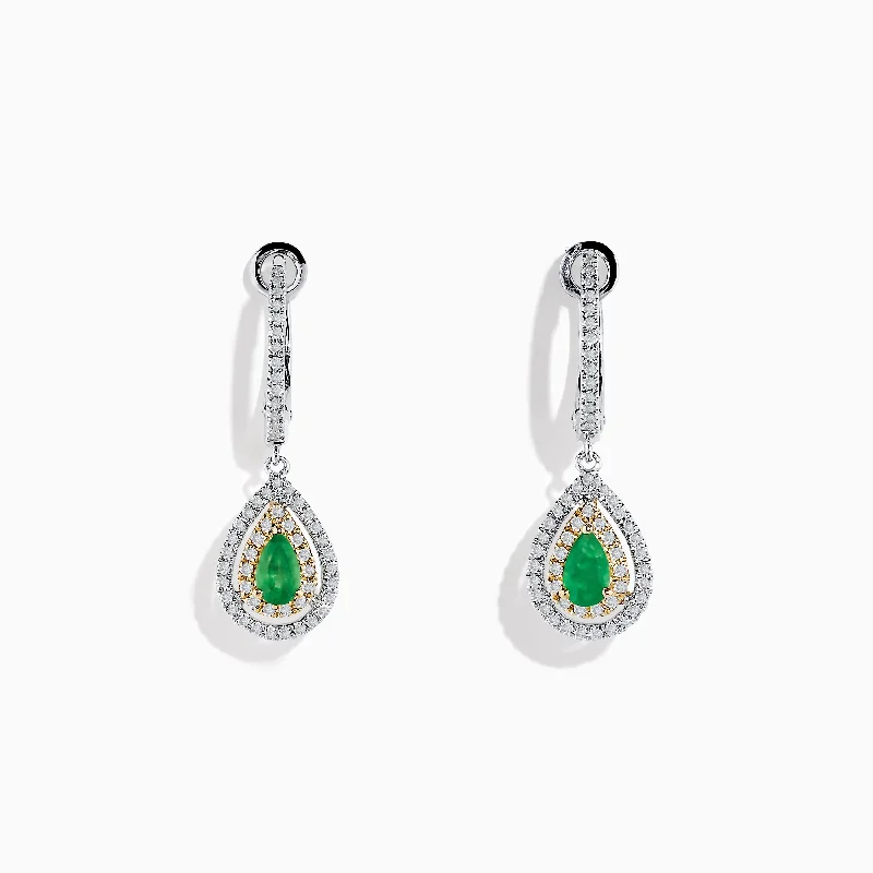 Season - End Clearance Celestial Jewelry 14K White & Yellow Gold Pear Shaped Double Diamond Halo Emerald Drop Earrings Season - End Clearance Celestial Jewelry 14K White & Yellow Gold Pear Shaped Double Diamond Halo Emerald Drop Earrings