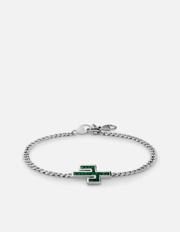Shop Comfortably at Home Engagement Ring Cactus Onyx Chain Bracelet, Sterling Silver