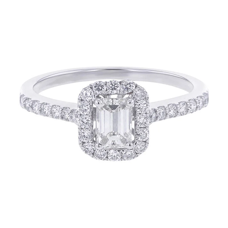 Clearance Sale Stylish Pendant Carly Emerald Cut Halo 3/4ct Ready for Love Diamond Engagement Ring