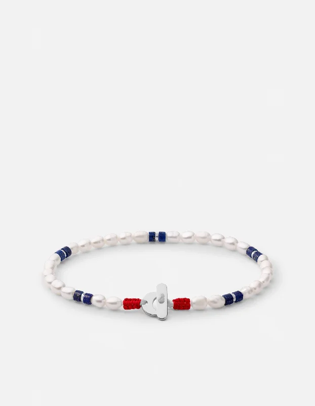 Flash Sale Sun Pendant Cash Lapis Pearl Bracelet, Sterling Silver