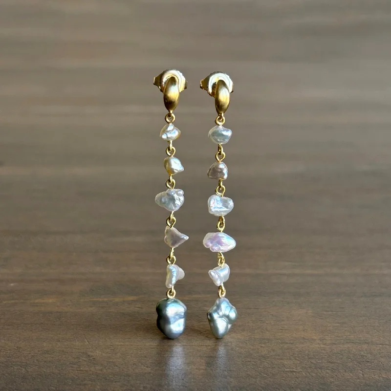 Flash Sale Dangle Earrings Crescent South Sea & Akoya Keshi Pearl Cascade Earrings