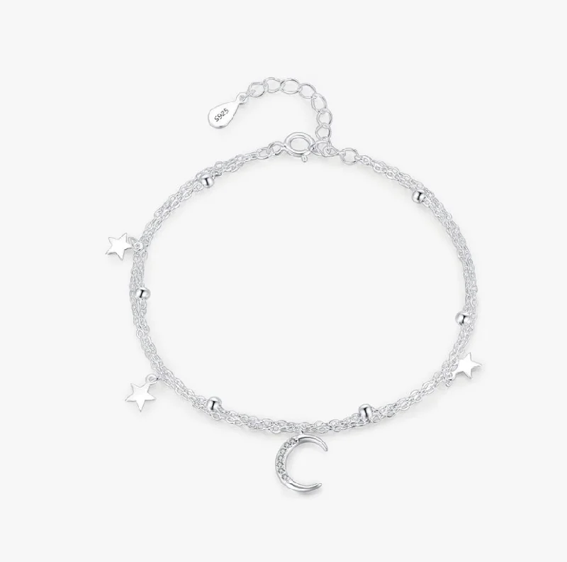 Clearance Sale Bold Jewelry CRESSIDA Moon and Stars Sterling Silver Bracelet