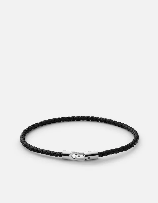 Massive Clearance Sale Stackable Rings Cruz Leather Bracelet, Sterling Silver