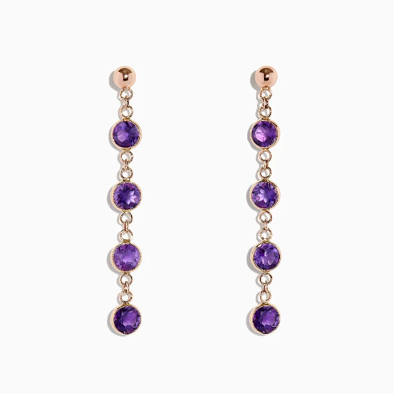 Limited - Time Offer Gold Choker 14K Rose Gold Amethyst Station Earrings, 2.08 TCW Limited - Time Offer Gold Choker 14K Rose Gold Amethyst Station Earrings, 2.08 TCW