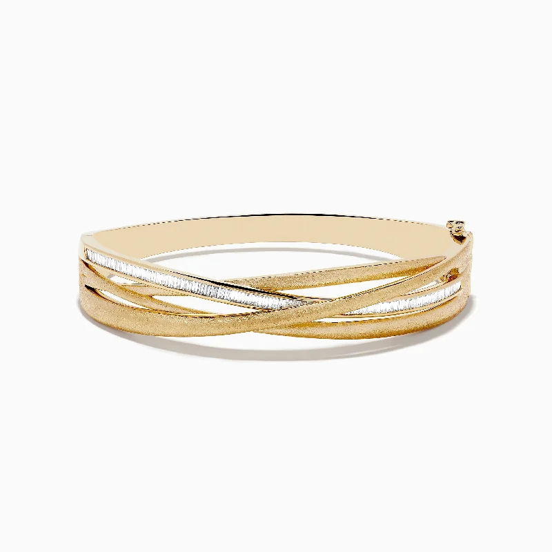 Season - End Clearance Antique Bracelet D'Oro 14K Brushed Yellow Gold Diamond Crossover Bangle 1.10 TCW Season - End Clearance Antique Bracelet D'Oro 14K Brushed Yellow Gold Diamond Crossover Bangle 1.10 TCW