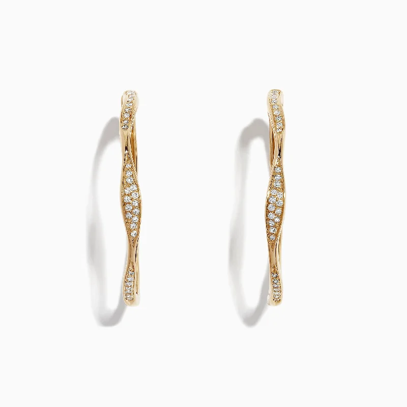Limited Time, Unlimited Deals Bold Jewelry D'Oro 14K Yellow Gold 1 1/4" Diamond Wave Hoop Earrings, 0.25 TCW Limited Time, Unlimited Deals Bold Jewelry D'Oro 14K Yellow Gold 1 1/4" Diamond Wave Hoop Earrings, 0.25 TCW