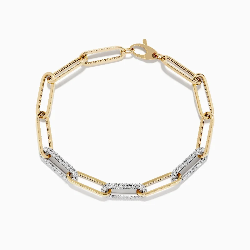 New Arrivals Silver Bracelet Duo 14k Two-Tone Gold Paperclip Pave Diamond Bracelet