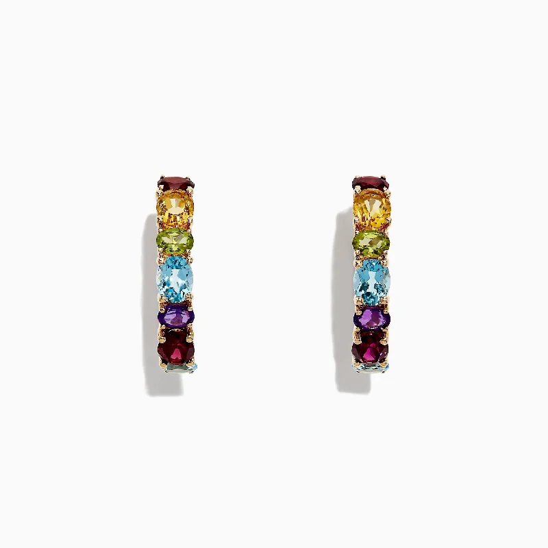 Exclusive Members - Only Sale Elegant Earrings Mosaic 14K Yellow Gold Multi Gemstone Hoop Earrings, 4.05 TCW Exclusive Members - Only Sale Elegant Earrings Mosaic 14K Yellow Gold Multi Gemstone Hoop Earrings, 4.05 TCW