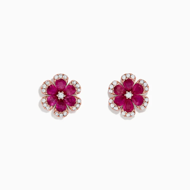 New Arrivals Personalized Jewelry Nature 14K Rose Gold Ruby Flower Stud Earrings, 2.28 TCW New Arrivals Personalized Jewelry Nature 14K Rose Gold Ruby Flower Stud Earrings, 2.28 TCW