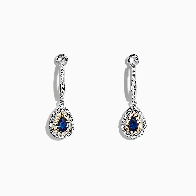 Exclusive Members - Only Sale Antique Bracelet Royale Bleu 14K Two Tone Gold Sapphire and Diamond Earrings, 0.93 TCW Exclusive Members - Only Sale Antique Bracelet Royale Bleu 14K Two Tone Gold Sapphire and Diamond Earrings, 0.93 TCW