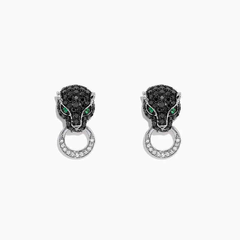 Limited - Time Offer Bold Earrings Signature 14K White Gold Black Diamond & Emerald Earrings, 0.84 TCW Limited - Time Offer Bold Earrings Signature 14K White Gold Black Diamond & Emerald Earrings, 0.84 TCW