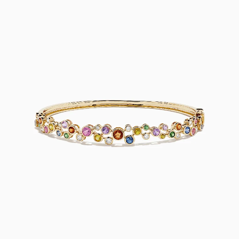 Flash Sale, Grab the Deals Fast Handmade Earrings Watercolors 14K Gold Multi Sapphire and Diamond Bangle, 2.80 TCW