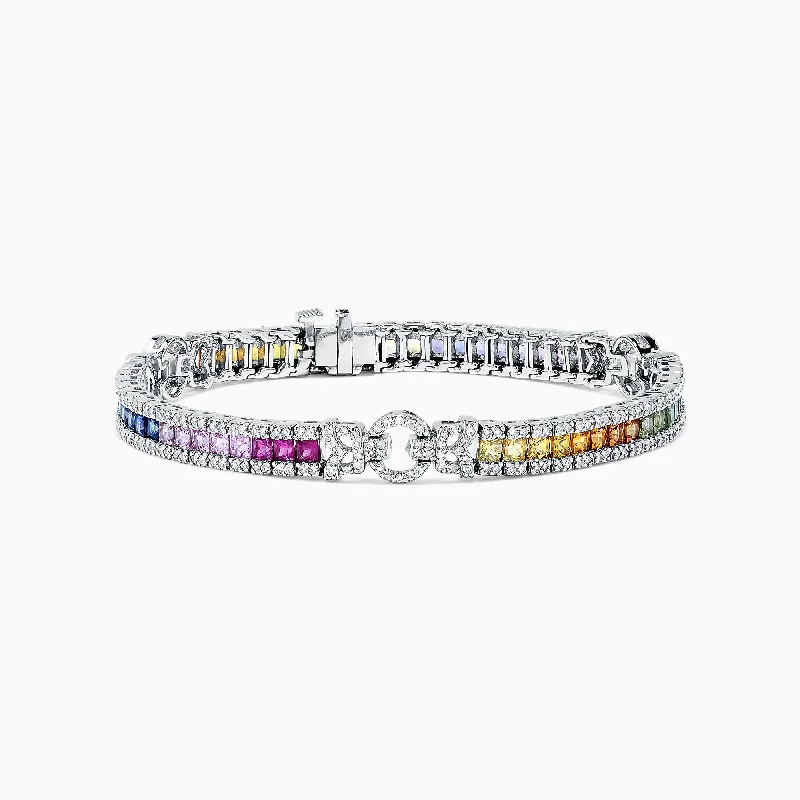 Exclusive Members - Only Sale Simple Earrings Watercolors 14K White Gold Multi Sapphire & Diamond Bracelet, 7.66 TCW