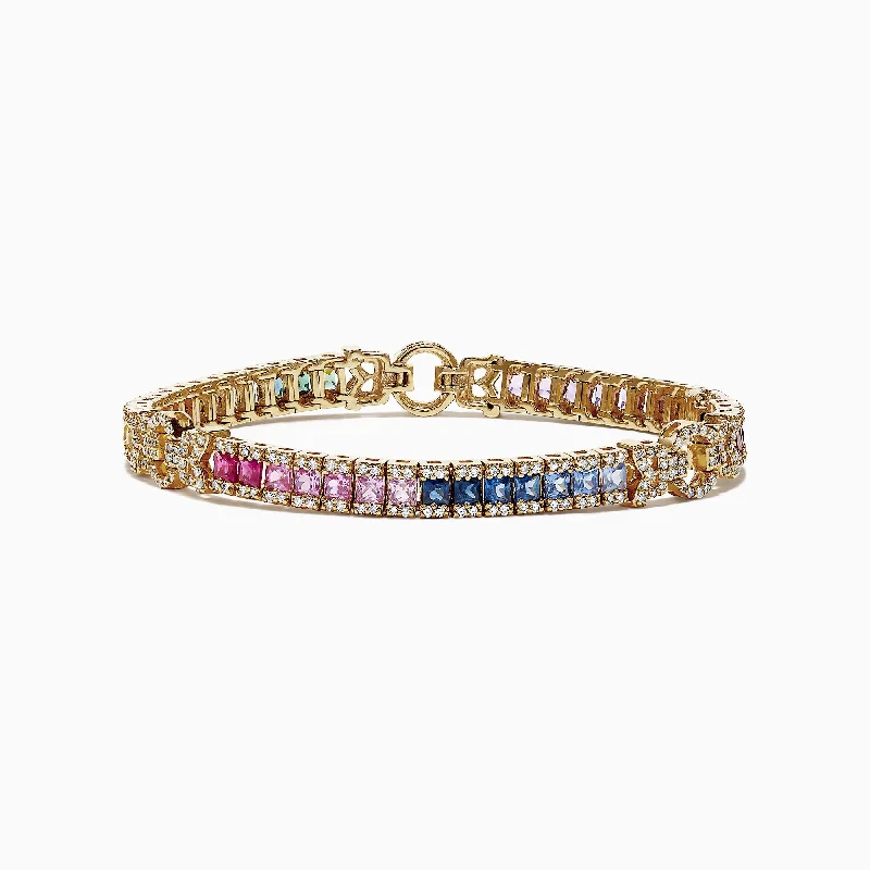 New Arrivals Gold Chain Watercolors 14K Yellow Gold Multi-Sapphire and Dia Bracelet, 7.66 TCW