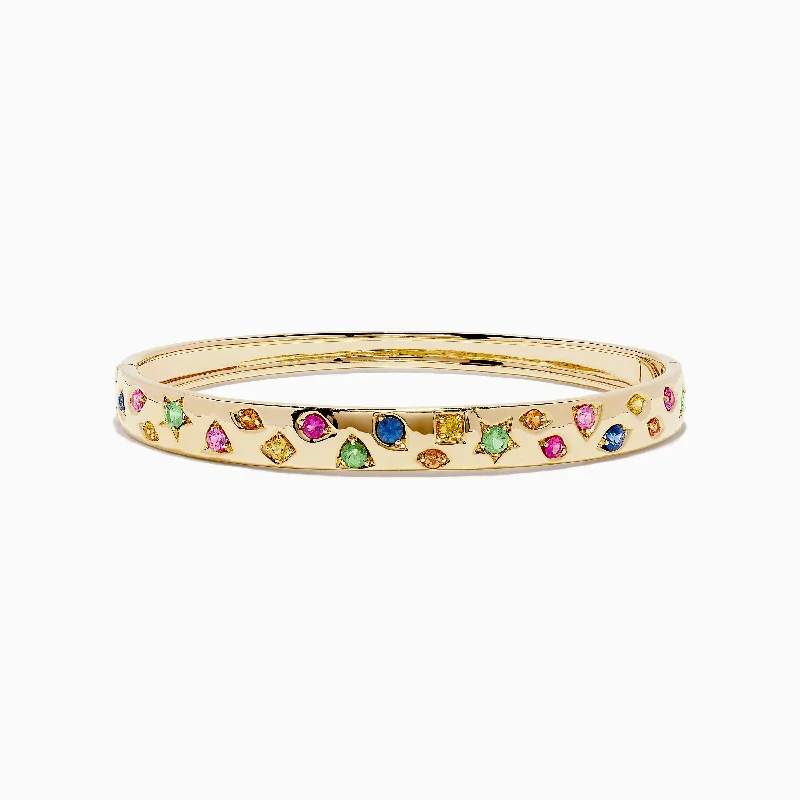 Shop Comfortably at Home Classic Bracelet Watercolors 14K Yellow Gold Multi Sapphire Bangle