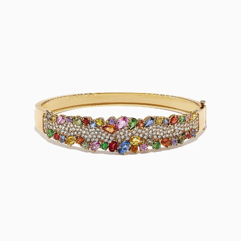 Be the First to Rock the Latest Trends Unique Jewelry Watercolors 14K Yellow Gold Multi Sapphire & Diamond Bangle, 9.97 TCW