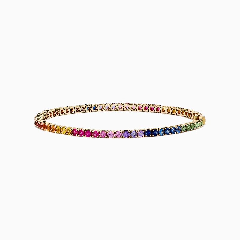 Season - End Clearance Cocktail Ring Watercolors 14K Yellow Gold Multi Sapphire Tennis Bracelet, 5.51 TCW