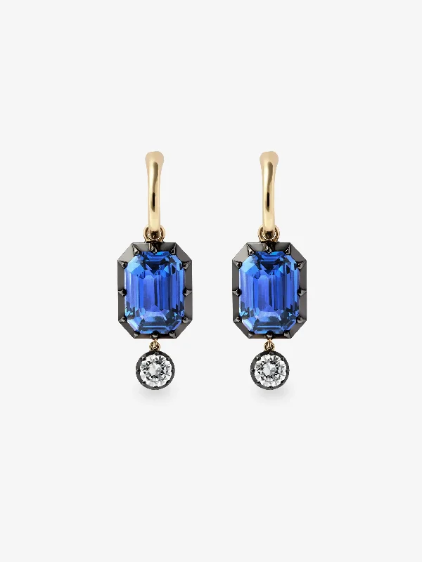 Be the First to Rock the Latest Trends Wedding Jewelry Emerald Cut Sapphire & Diamond Gypset Hoop Earrings