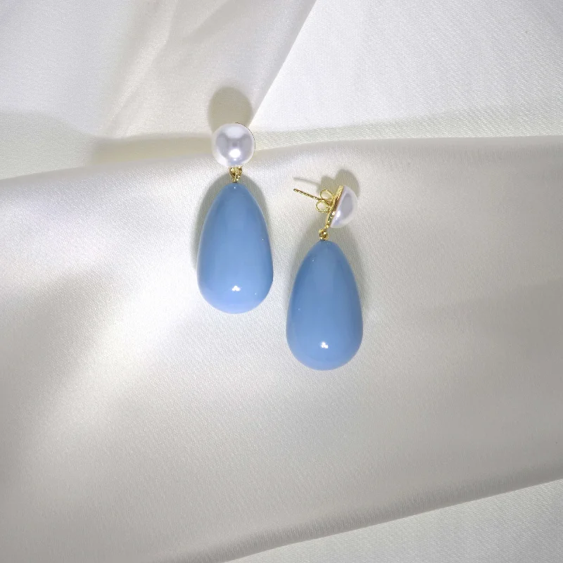 Season - End Clearance Personalized Locket Drop Baby Blue & White Gold Plated Earrings w. Pearls Season - End Clearance Personalized Locket Drop Baby Blue & White Gold Plated Earrings w. Pearls
