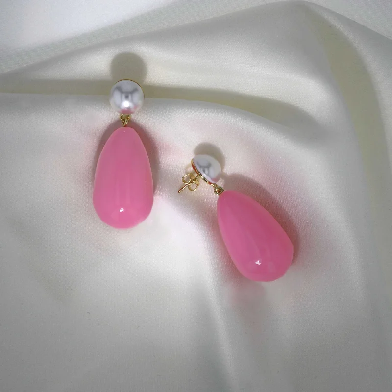 Shop Comfortably at Home Birthstone Pendant Drop Pink & White Gold Plated Earrings w. Pearls Shop Comfortably at Home Birthstone Pendant Drop Pink & White Gold Plated Earrings w. Pearls