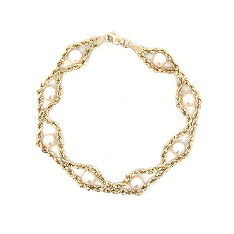 Don't Miss Your Chance Stylish Bracelet Estate 10K Yellow Gold 5.5mm Freshwater Pearl Rope Chain Station Bracelet