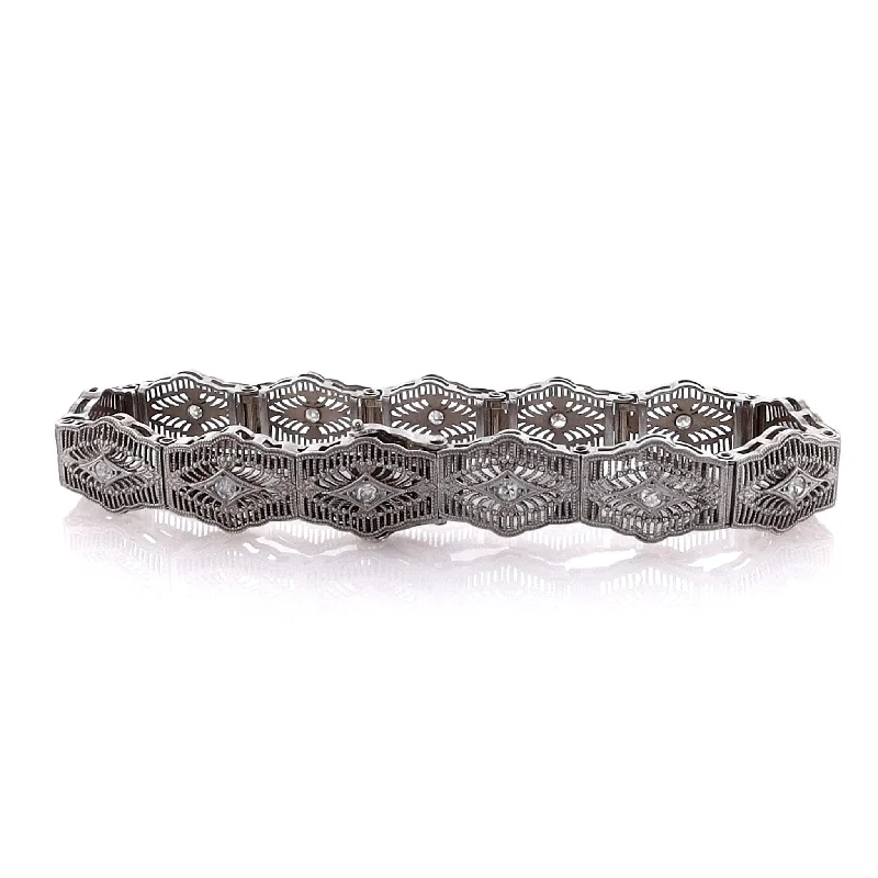 Shop Now, Save Big Bucks Minimalist Bracelet Estate 14 karat White Gold Filagree Fence Link Diamond Bracelet Shop Now, Save Big Bucks Minimalist Bracelet Estate 14 karat White Gold Filagree Fence Link Diamond Bracelet