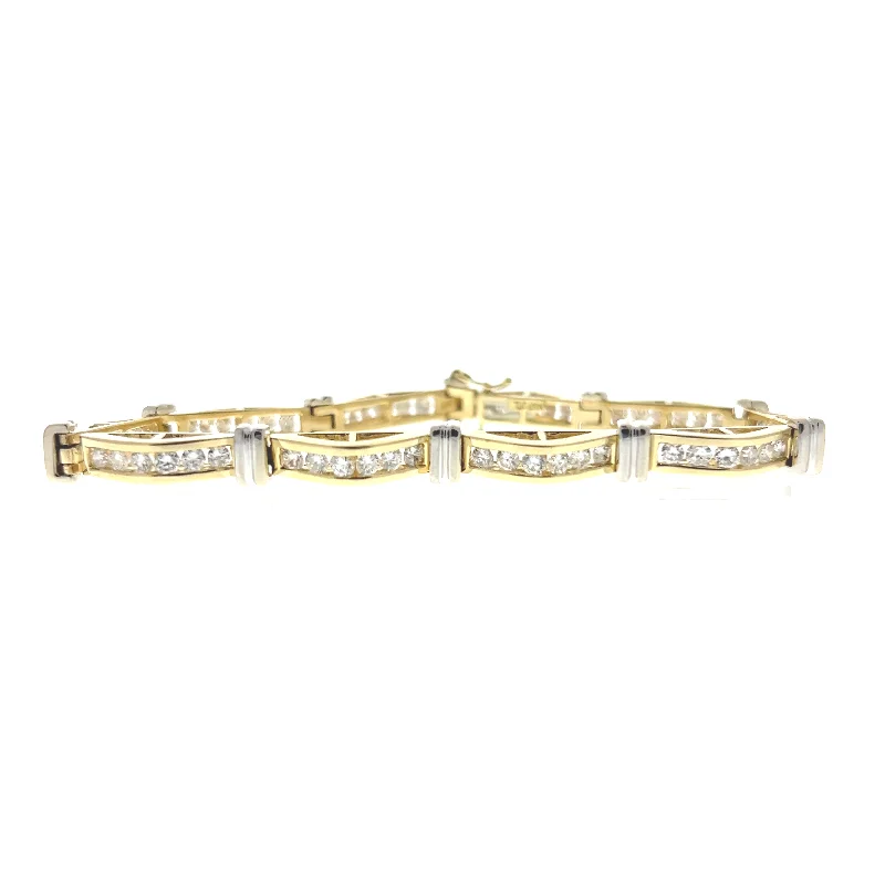 Clearance Sale Infinity Ring Estate 14K Two Tone Gold 3.09ctw Round Diamond Wave Link Bracelet
