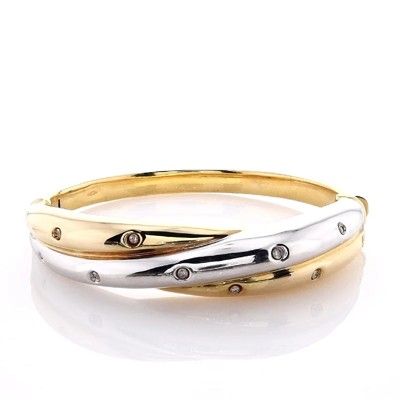 Big Savings, Big Smiles Personalized Necklace Estate 18k Two Tone Hinged Bangle Criss Cross Top Diamond Bracelet Big Savings, Big Smiles Personalized Necklace Estate 18k Two Tone Hinged Bangle Criss Cross Top Diamond Bracelet