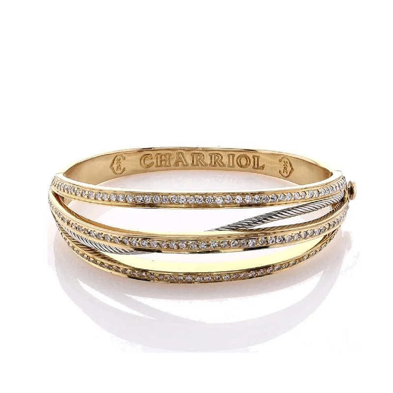 Limited - Time Offer Adjustable Ring Estate Charriol 18k Yellow Gold Multi Row Diamond Hinged Bangle Bracelet Limited - Time Offer Adjustable Ring Estate Charriol 18k Yellow Gold Multi Row Diamond Hinged Bangle Bracelet