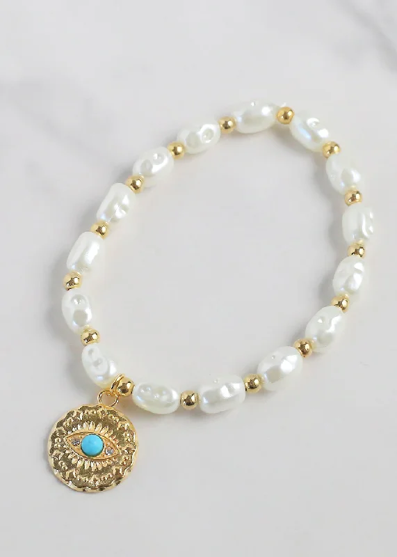 Shop Comfortably at Home Wedding Bracelet Evil Eye + Pearl Bracelet