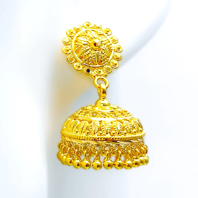 Limited - Time Offer Crystal Pendant Exquisite Brilliant 22k Gold Floral Jhumki Earrings