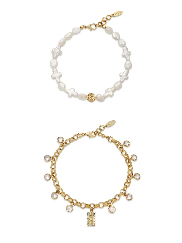 Massive Clearance Sale Gemstone Jewelry Faithful Pearl and Chain Bracelet Set