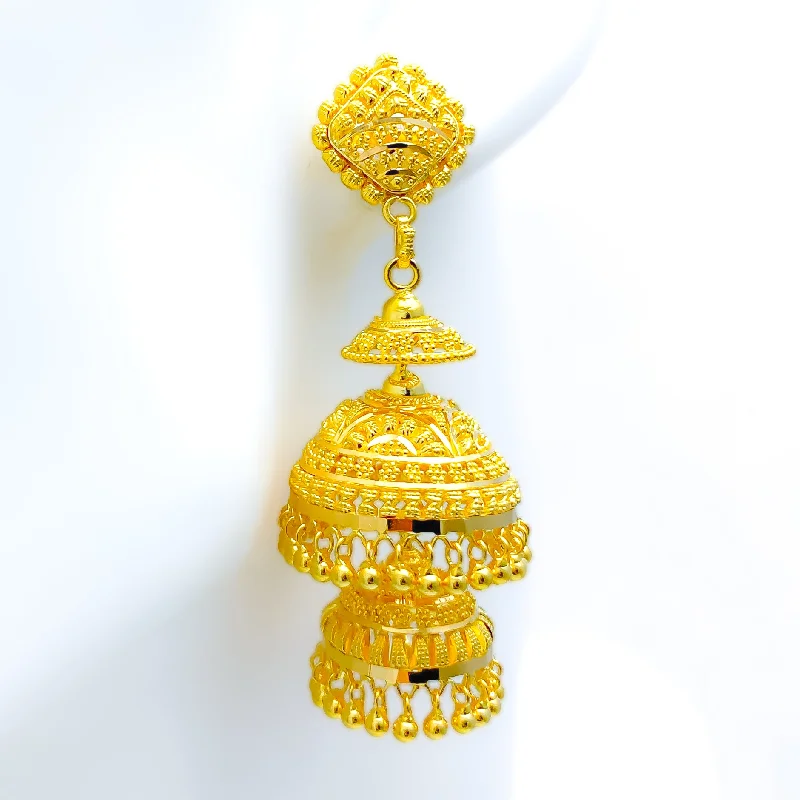 Big Savings, Big Smiles Black Diamond Ring Glam Triple Chandelier 22k Gold Jhumki Earrings