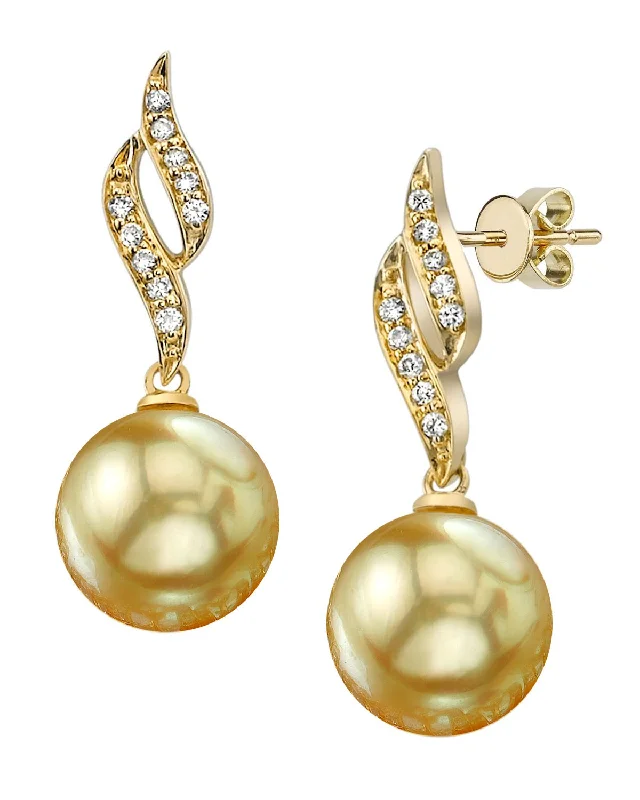 Limited - Time Offer Trendy Jewelry Golden South Sea Pearl & Diamond Flame Earrings