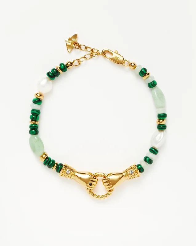 Flash Sale, Grab the Deals Fast Elegant Chain Harris Reed In Good Hands Beaded Gemstone Bracelet | 18ct Gold Plated/Multi Green Gemstone & Pearl