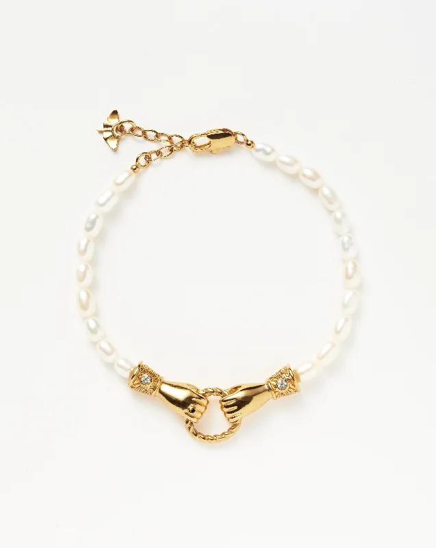 Buy More, Save More Classic Stud Earrings Harris Reed In Good Hands Pearl Bracelet | 18ct Gold Plated/Pearl & Black Onyx