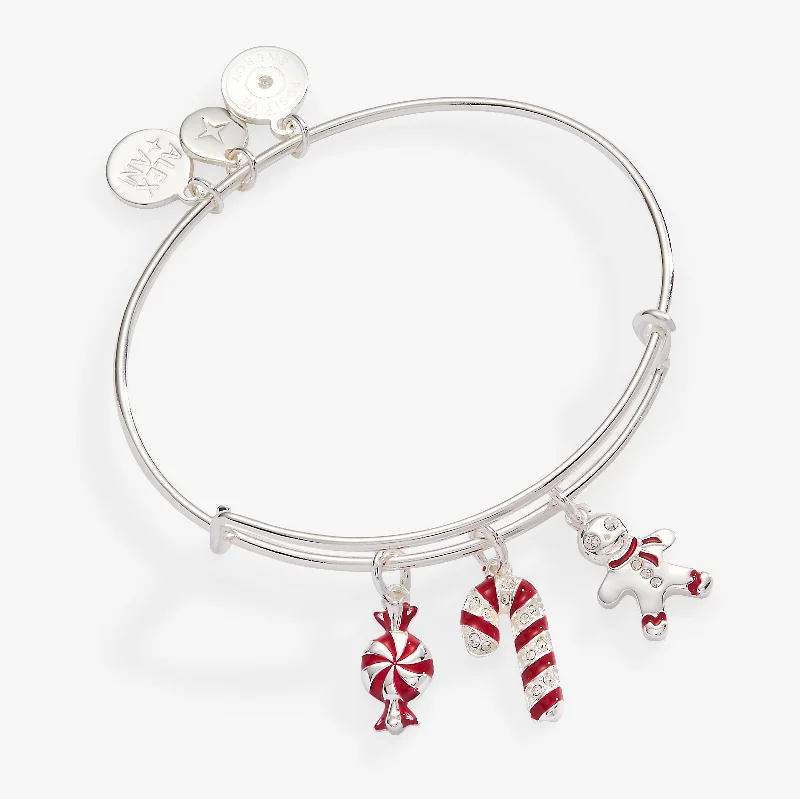 Don't Miss Your Chance Adjustable Bracelet Holiday Candy Cane Charm Bangle