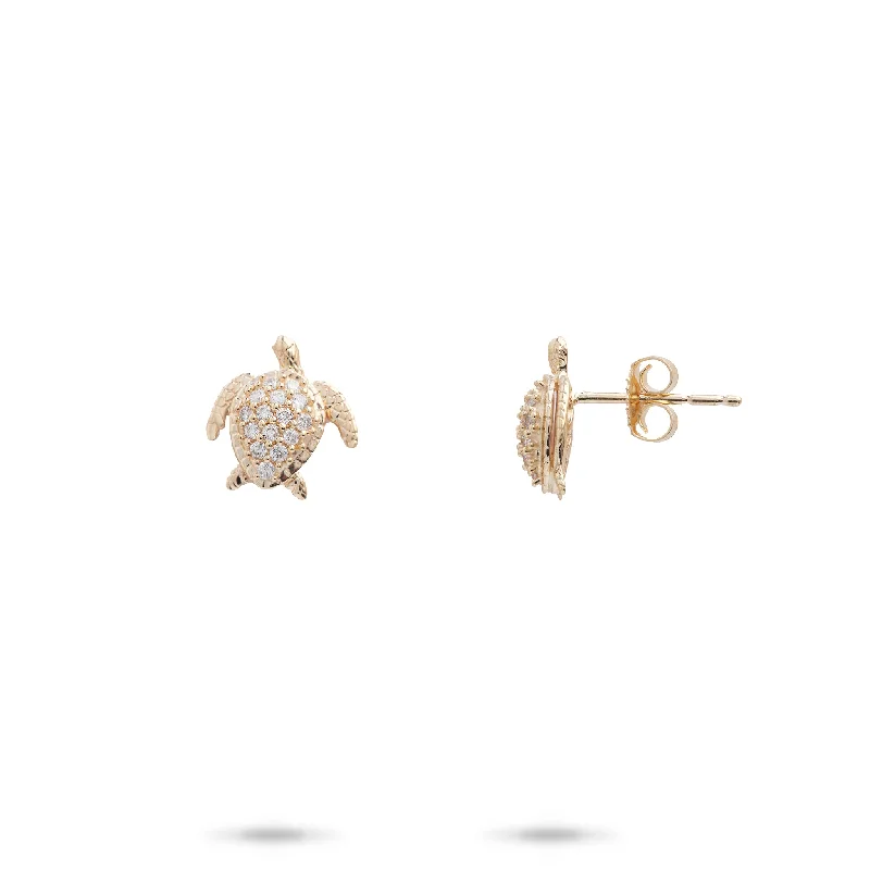 Clearance Sale Cluster Earrings Honu Earrings in Gold with Diamonds - 10mm