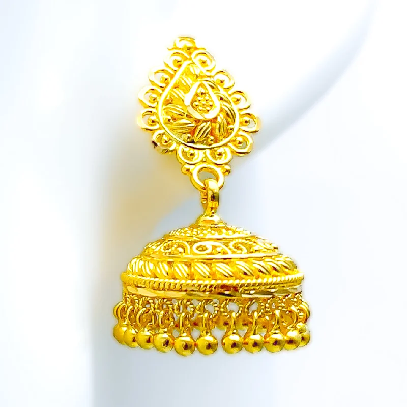 Flash Sale Cross Pendant Iconic Contour Filigree 22k Gold Jhumki Earrings
