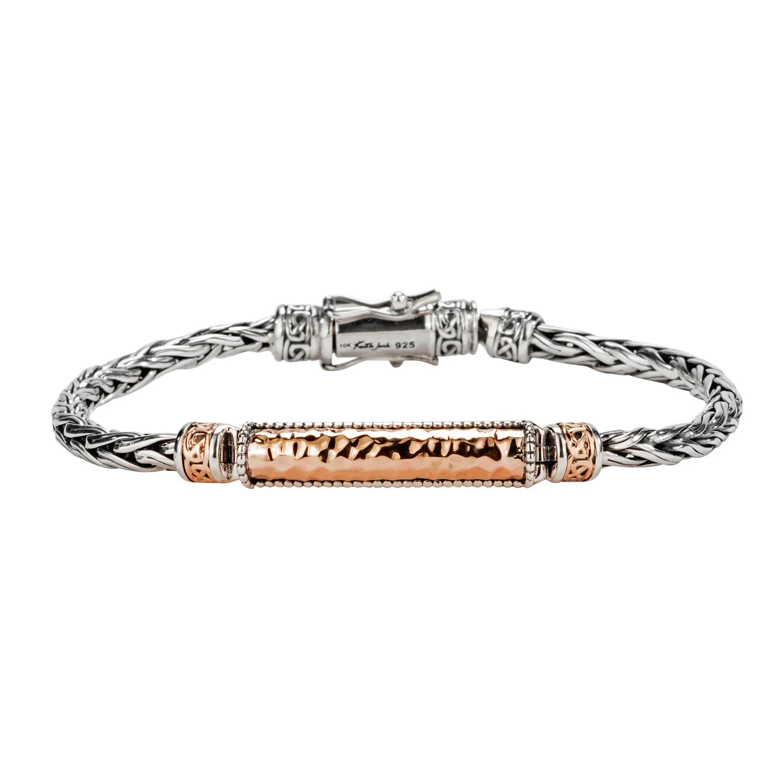 Exclusive Members - Only Sale Charm Bracelet Keith Jack Sterling Silver & Bronze Wheat Link Hinged Bracelet with Hammered Bar length Exclusive Members - Only Sale Charm Bracelet Keith Jack Sterling Silver & Bronze Wheat Link Hinged Bracelet with Hammered Bar length