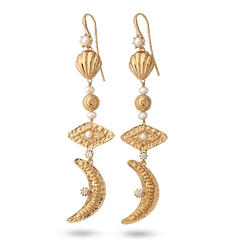 Shop Comfortably at Home Minimalist Studs Ocean Moonlight Gold Plated Earring w. Pearls & Zirconias Shop Comfortably at Home Minimalist Studs Ocean Moonlight Gold Plated Earring w. Pearls & Zirconias