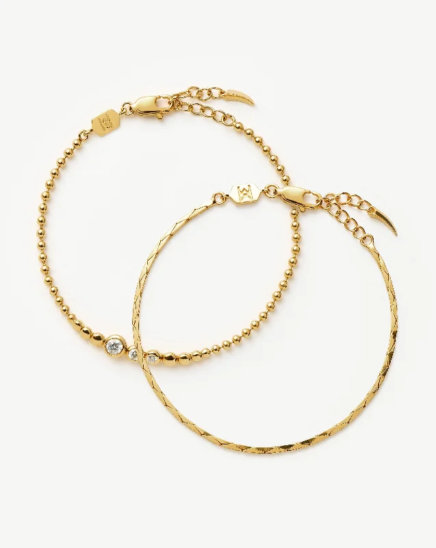 New Arrivals on Discount Adjustable Pendant Lucy Williams Snake Chain & Beaded Bracelet Set | 18ct Gold Vermeil