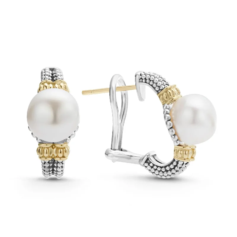 Limited - Time Offer Trendy Jewelry Luna Two-Tone Pearl Huggie Earrings