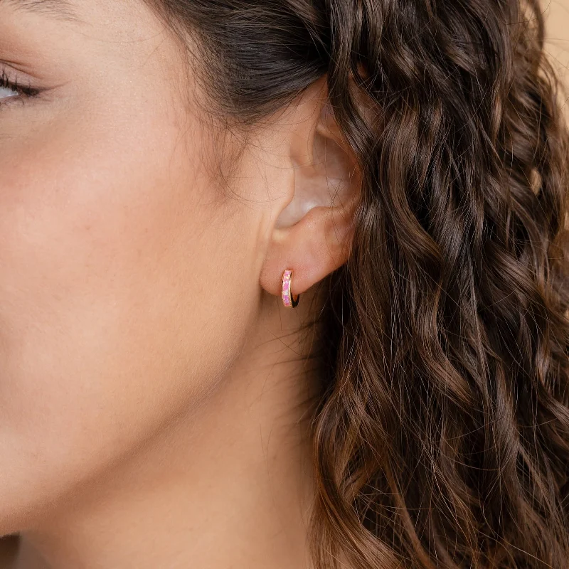 New Arrivals on Discount Fashionable Earrings Magenta Opal Inlay Huggies