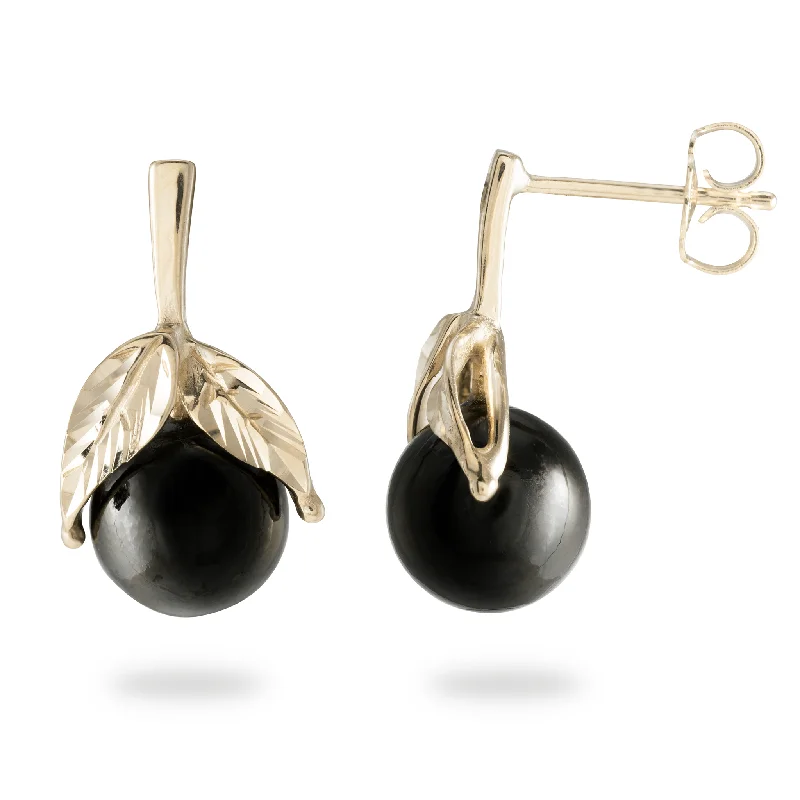 Clearance Sale Boho Earrings Maile Black Coral Earrings in Gold - 9-10mm