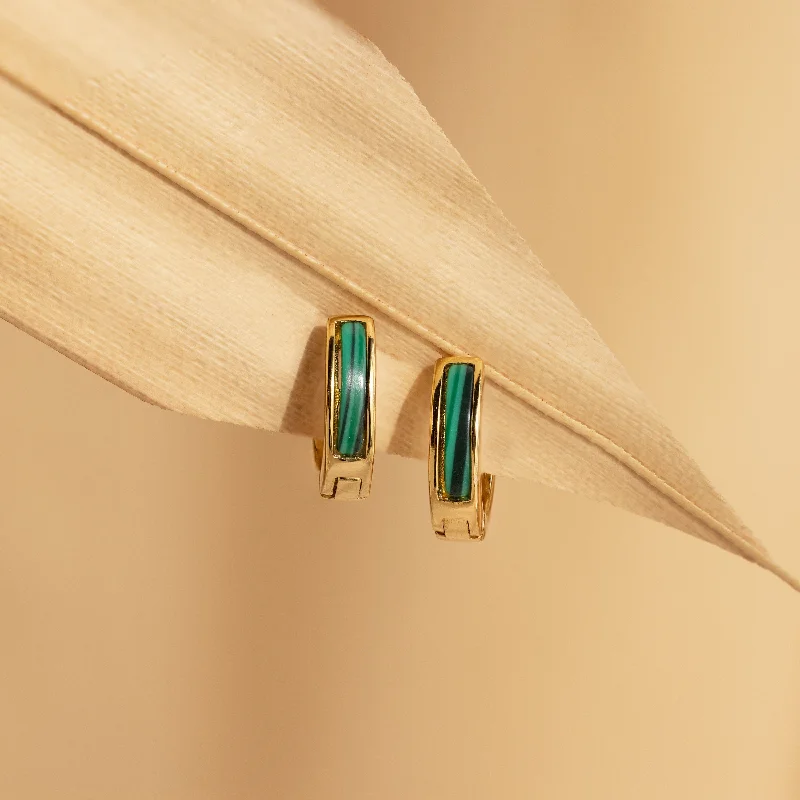 Flash Sale, Grab the Deals Fast Elegant Earrings Malachite Inlay Huggies