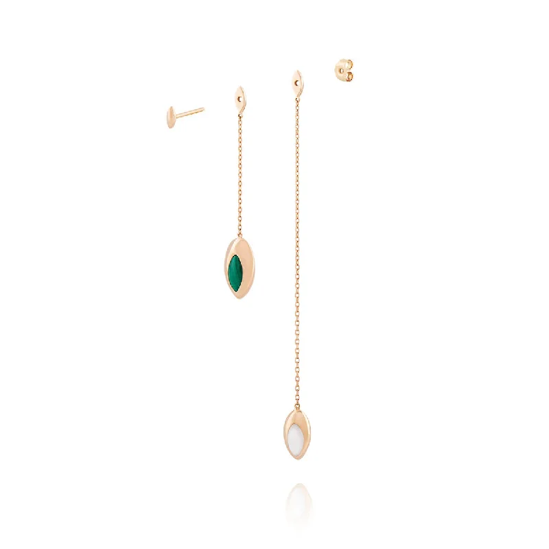 Don't Miss Your Chance Beaded Bracelet Double Swinging Chain 18K Rosegold Earrings w. Malachite & Pearl Don't Miss Your Chance Beaded Bracelet Double Swinging Chain 18K Rosegold Earrings w. Malachite & Pearl