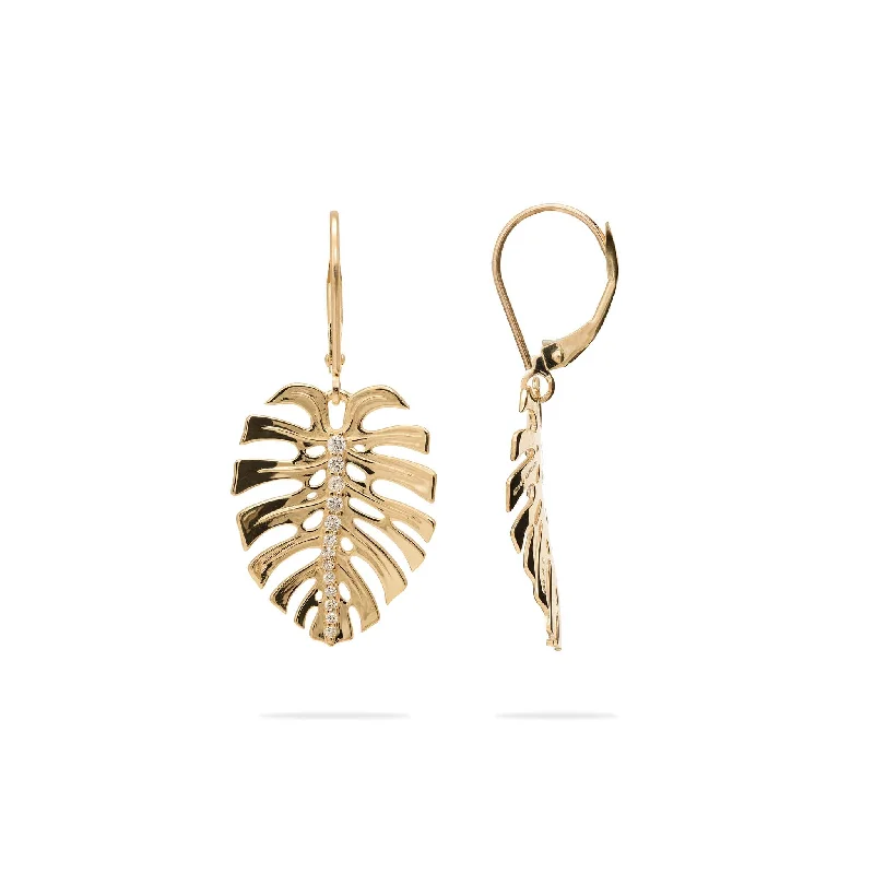Don't Miss Your Chance Vintage Jewelry Monstera Earrings in Gold with Diamonds - 23mm Don't Miss Your Chance Vintage Jewelry Monstera Earrings in Gold with Diamonds - 23mm
